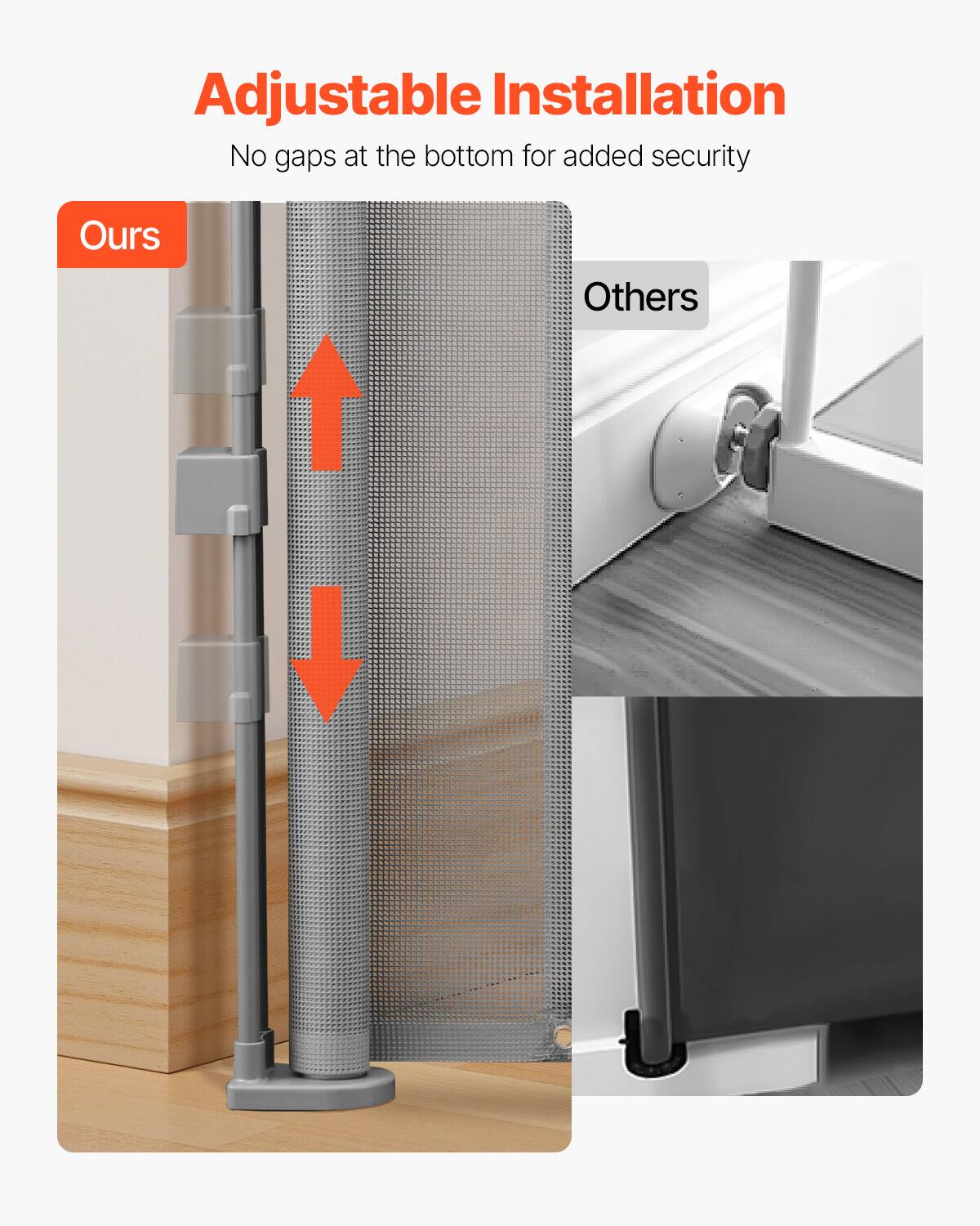 Adjustable Installation  
No gaps at the bottom for added security  

Ours  
Others