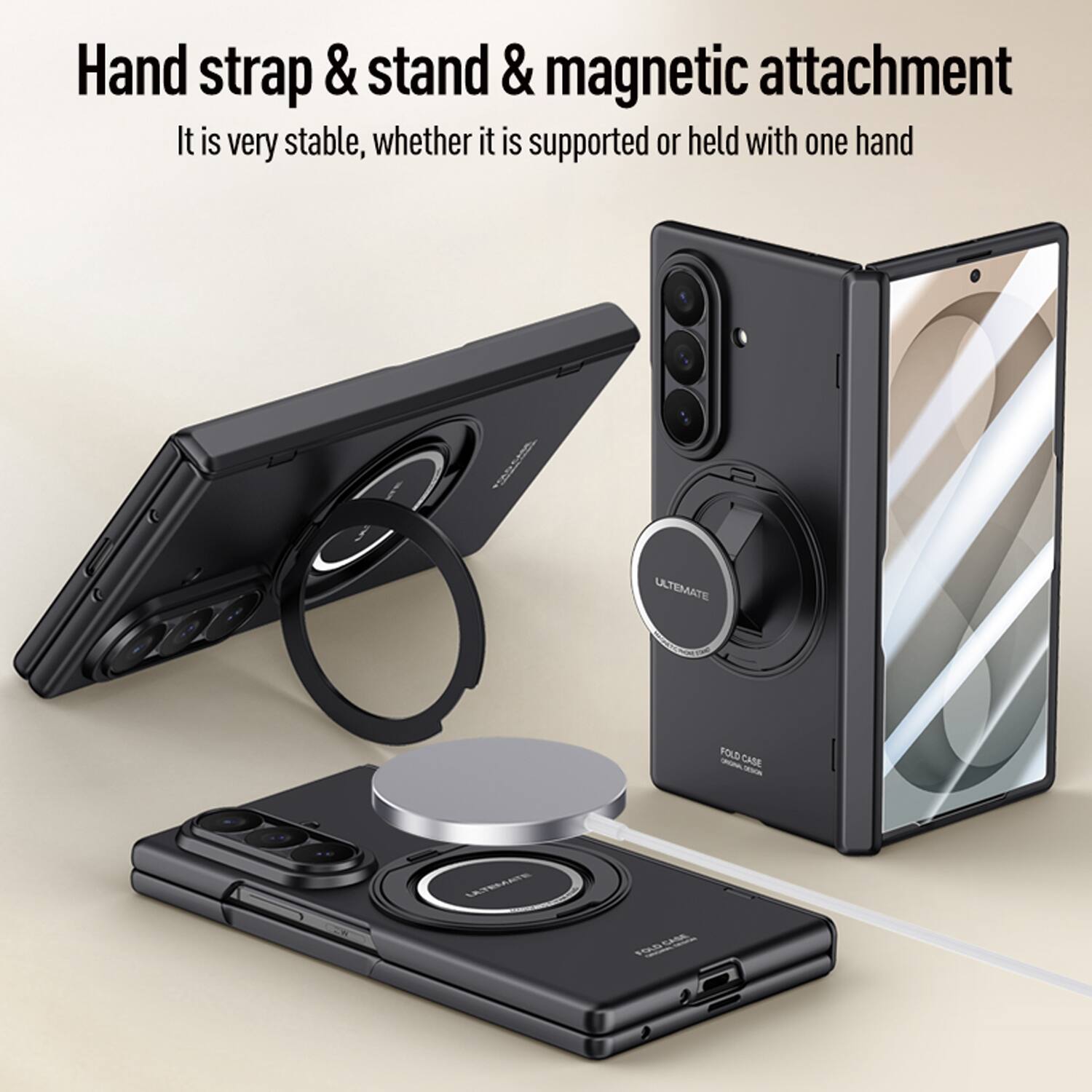 Hand strap & stand & magnetic attachment  
It is very stable, whether it is supported or held with one hand  

LATEMATE FOLD CASE - RRE PDCA