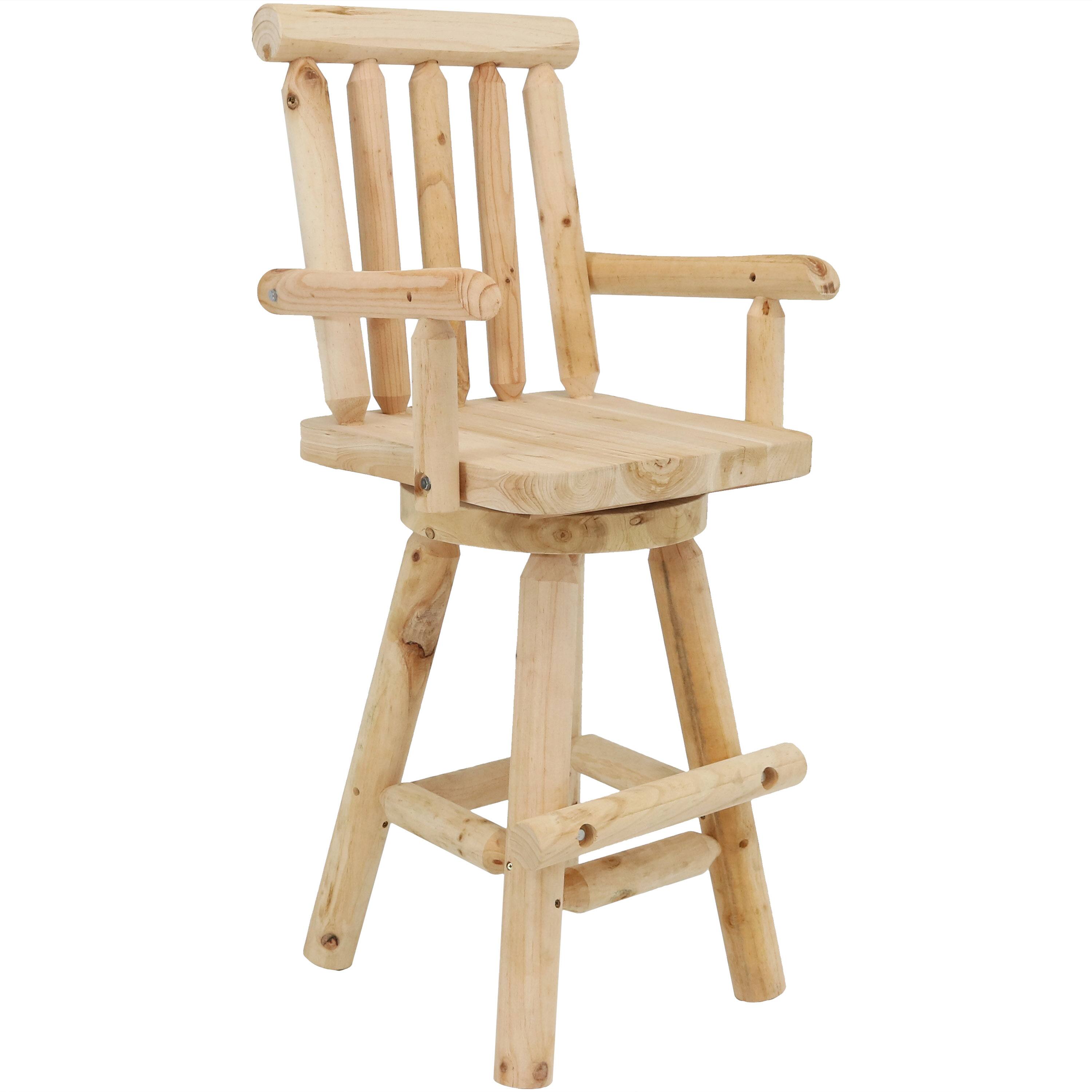 Front. Sunnydaze - Rustic Log Style Unfinished Fir Wood Indoor Bar Stool - Light Brown.