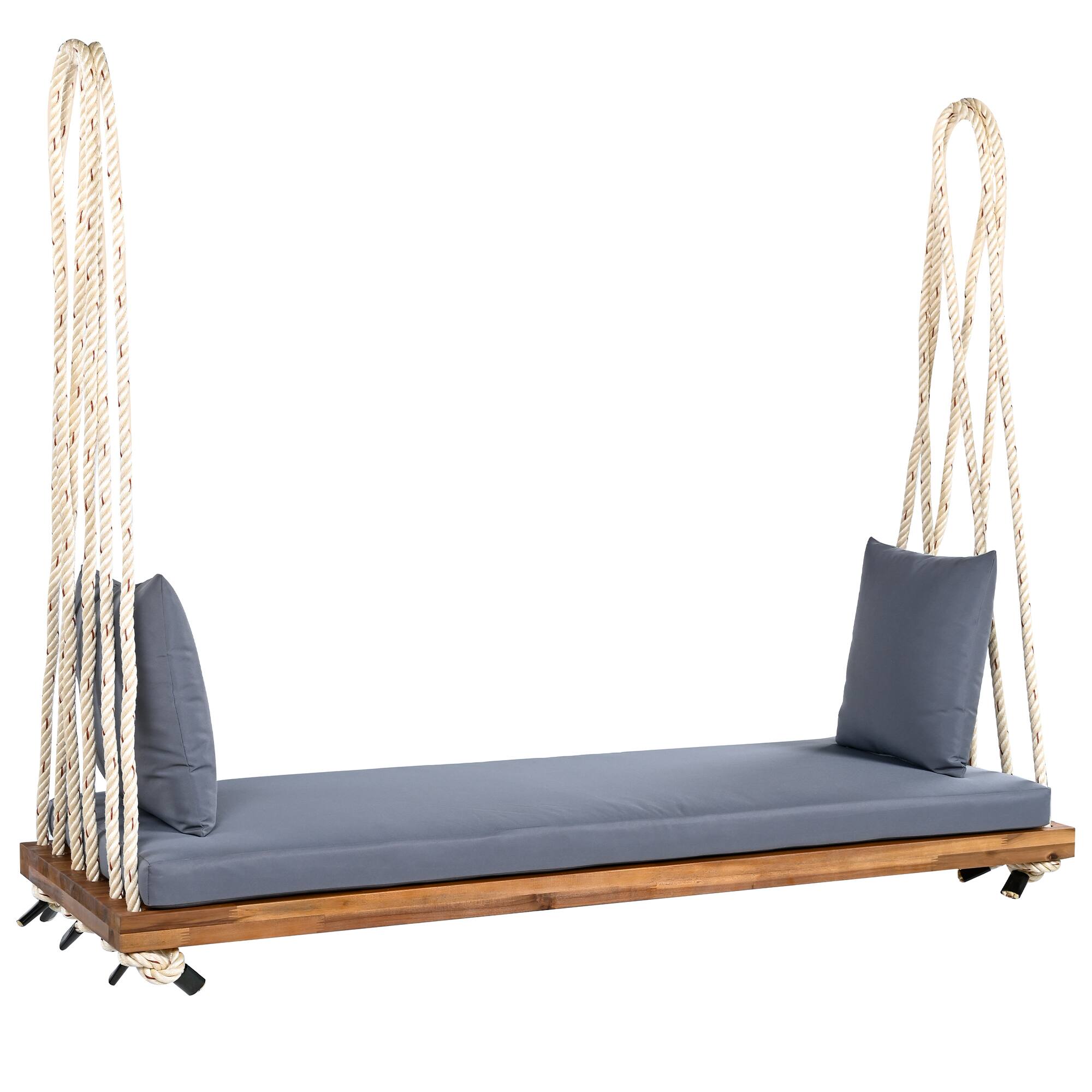 Alt View 5. GOODSILO - Acacia Wood Patio Swing Chair - Hanging Porch Bench with Cushion & Ropes for Garden, Backyard, Lawn - Natural.