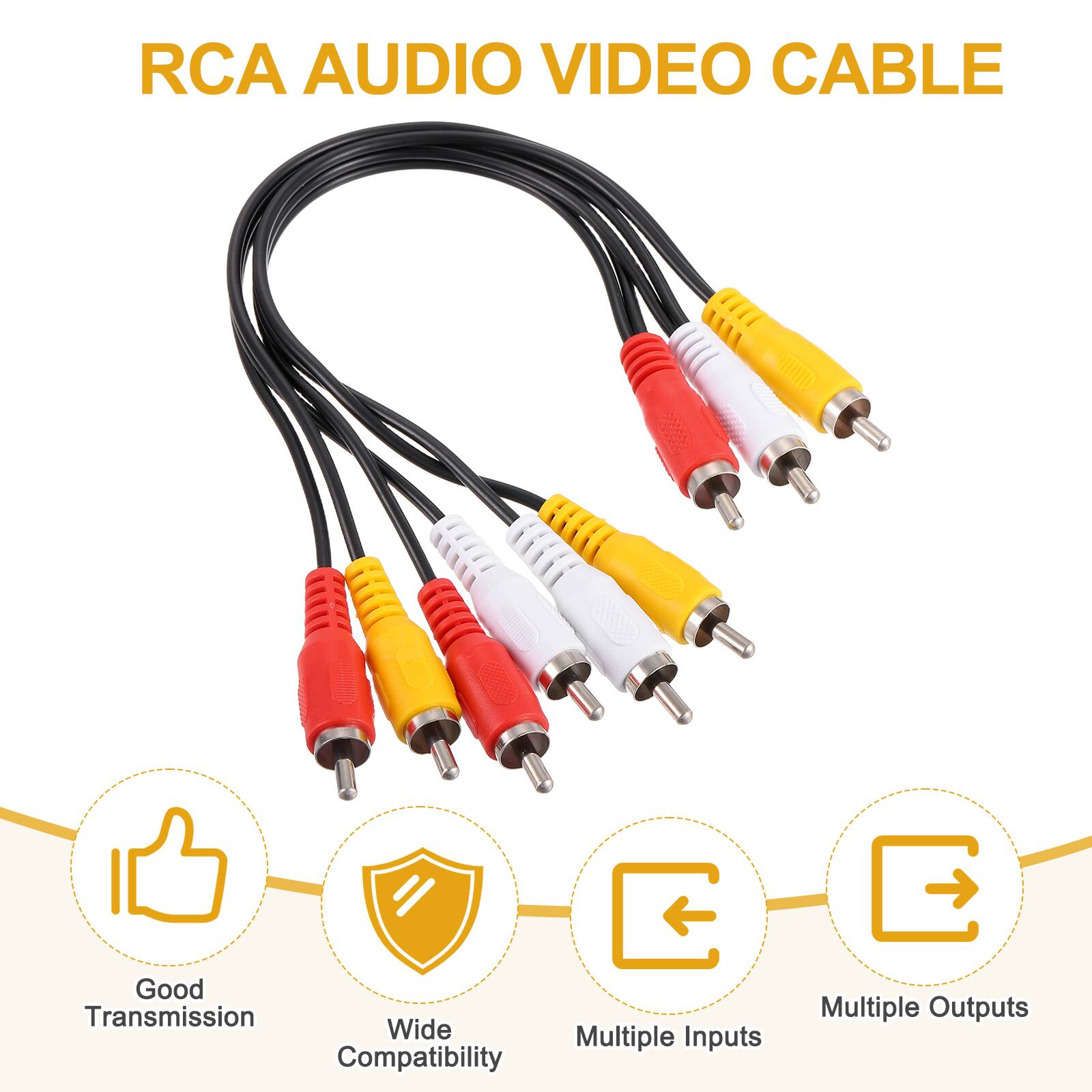 RCA AUDIO VIDEO CABLE

- Good Transmission
- Wide Compatibility
- Multiple Inputs
- Multiple Outputs
