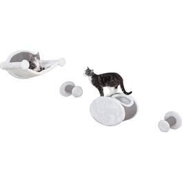 TRIXIE - Multi-Level Wall Mounted Cat Perch and Lounge Set with Condo & Hammock, 4 Piece - Gray