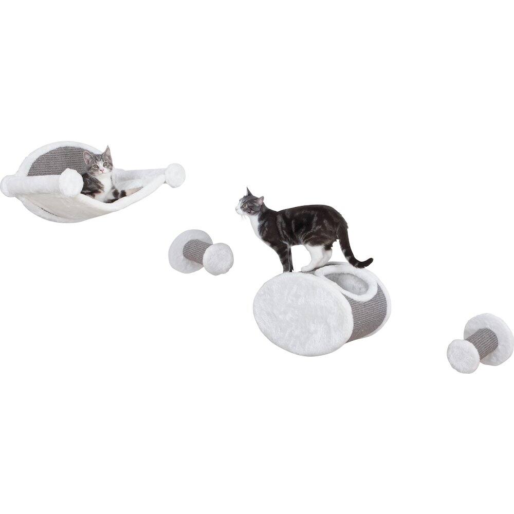 Front. TRIXIE - Multi-Level Wall Mounted Cat Perch and Lounge Set with Condo & Hammock, 4 Piece - Gray.