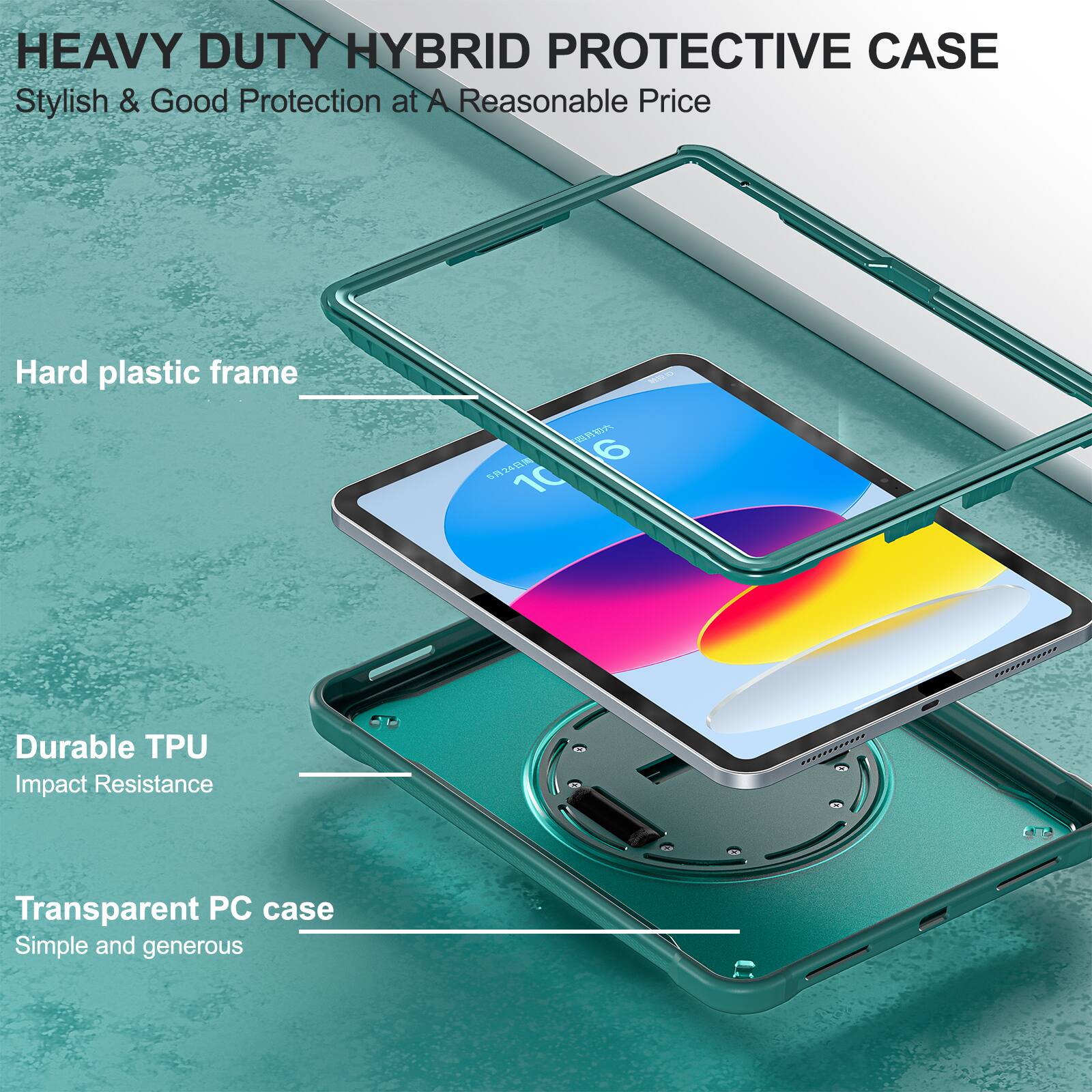 HEAVY DUTY HYBRID PROTECTIVE CASE  
Stylish & Good Protection at A Reasonable Price  

Hard plastic frame  
Durable TPU  
Impact Resistance  
Transparent PC case  
Simple and generous