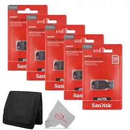SanDisk Professional - 5x SanDisk Cruzer Blade USB Flash Drive - 128GB with Card Wallet - Red