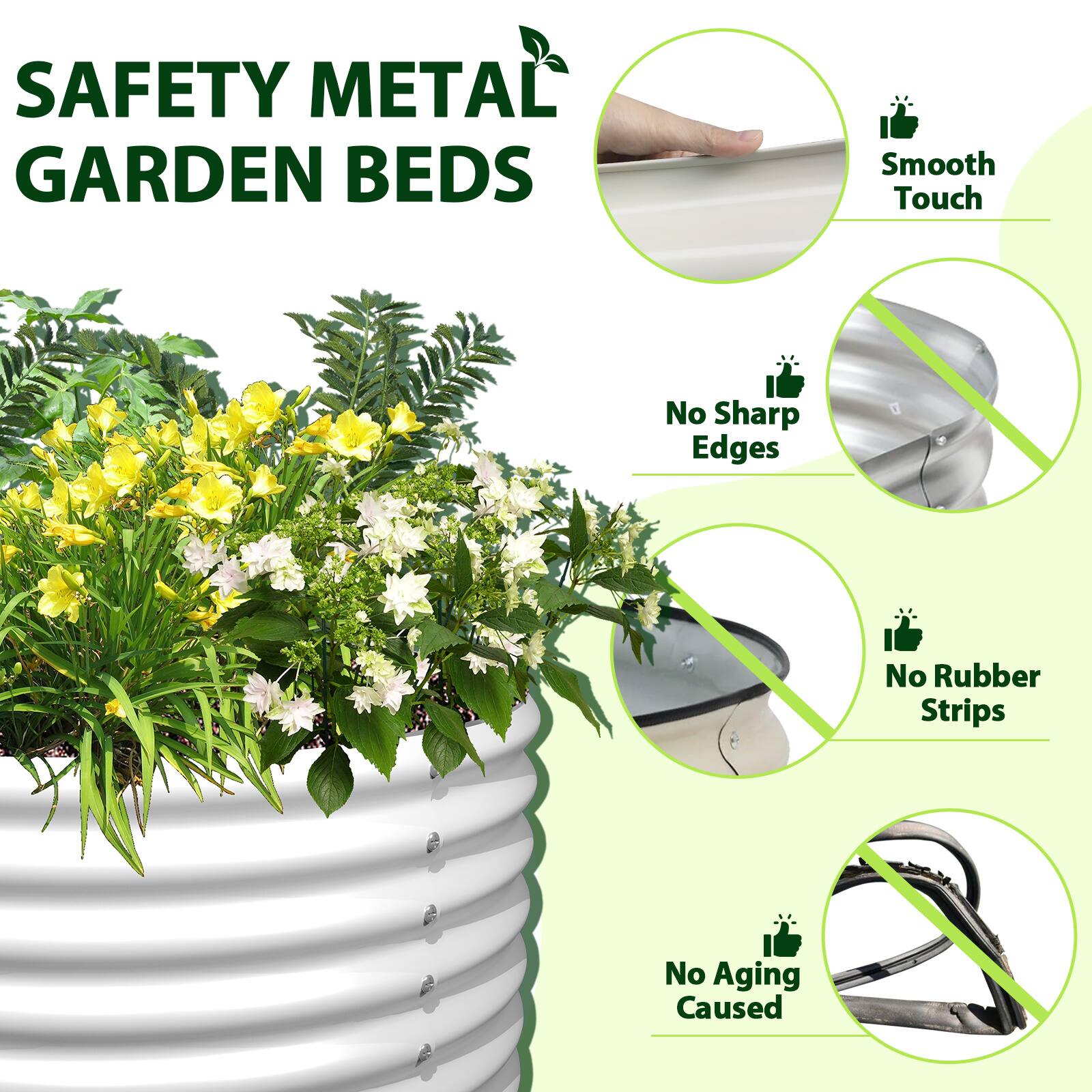 SAFETY METAL GARDEN BEDS

- Smooth Touch
- No Sharp Edges
- No Rubber Strips
- No Aging Caused