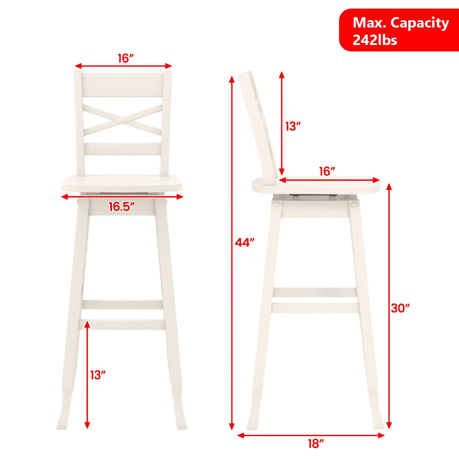 16" Max. Capacity 242lbs  
13"  
16"  
16.5"  
44"  
30"  
13"  
18"