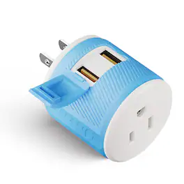Orei - Japan & Philippines Plug Adapter (Type A) – Dual USB & USA Input – Compact Adapter for Phones, Laptops & More - Blue