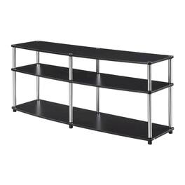 FurniFact - Espresso 3-Tier TV Stand, Particle Board, Steel Poles, 65-Inch Displays - Black