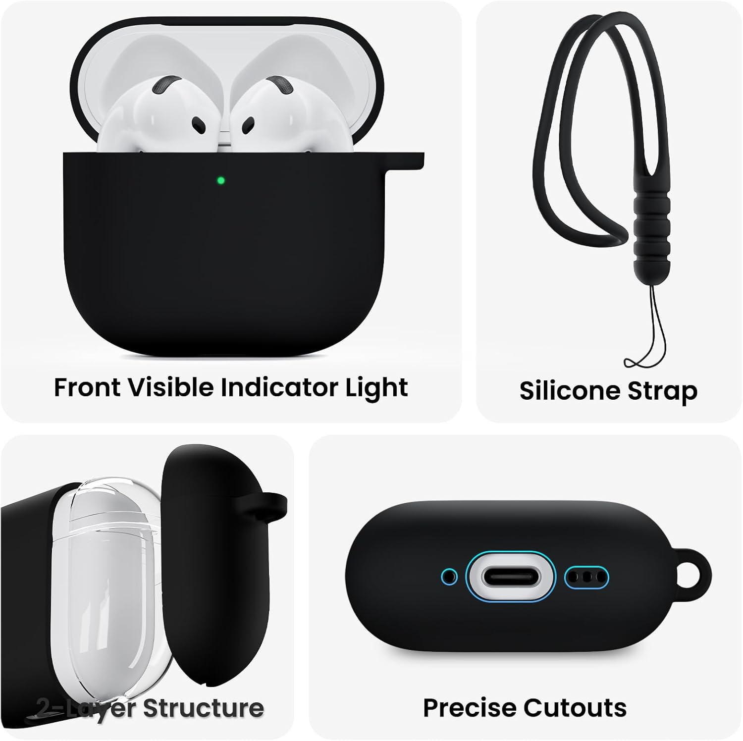 Front Visible Indicator Light, Silicone Strap, 2-Layer Structure, Precise Cutouts