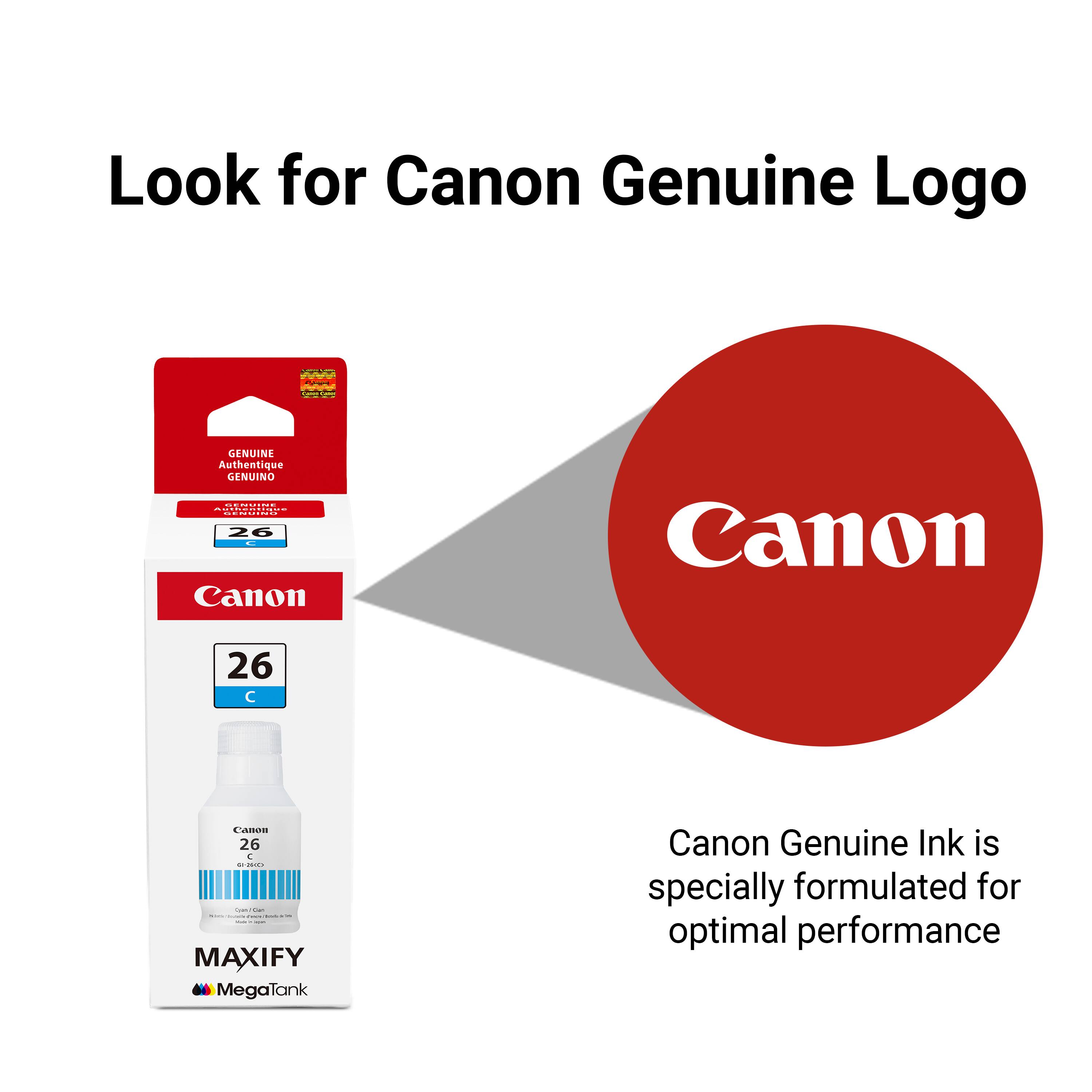 Look for Canon Genuine Logo

Canon Genuine Ink is specially formulated for optimal performance