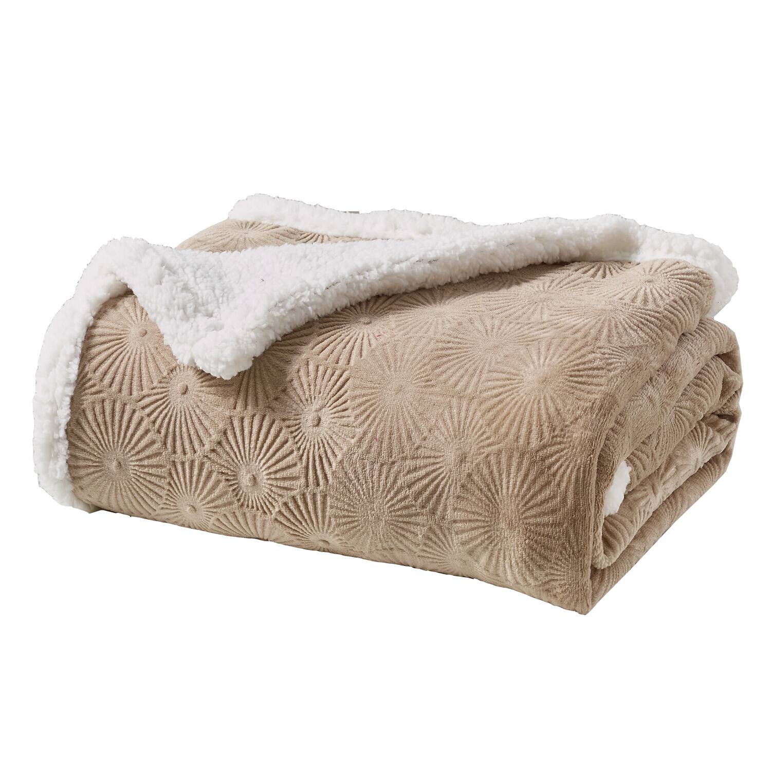 Front. Noble House - Plazatex Louvre Sherpa Decorative Super Soft Throw Blanket for Sleep/Decor 50" x 60" Taupe - Taupe.