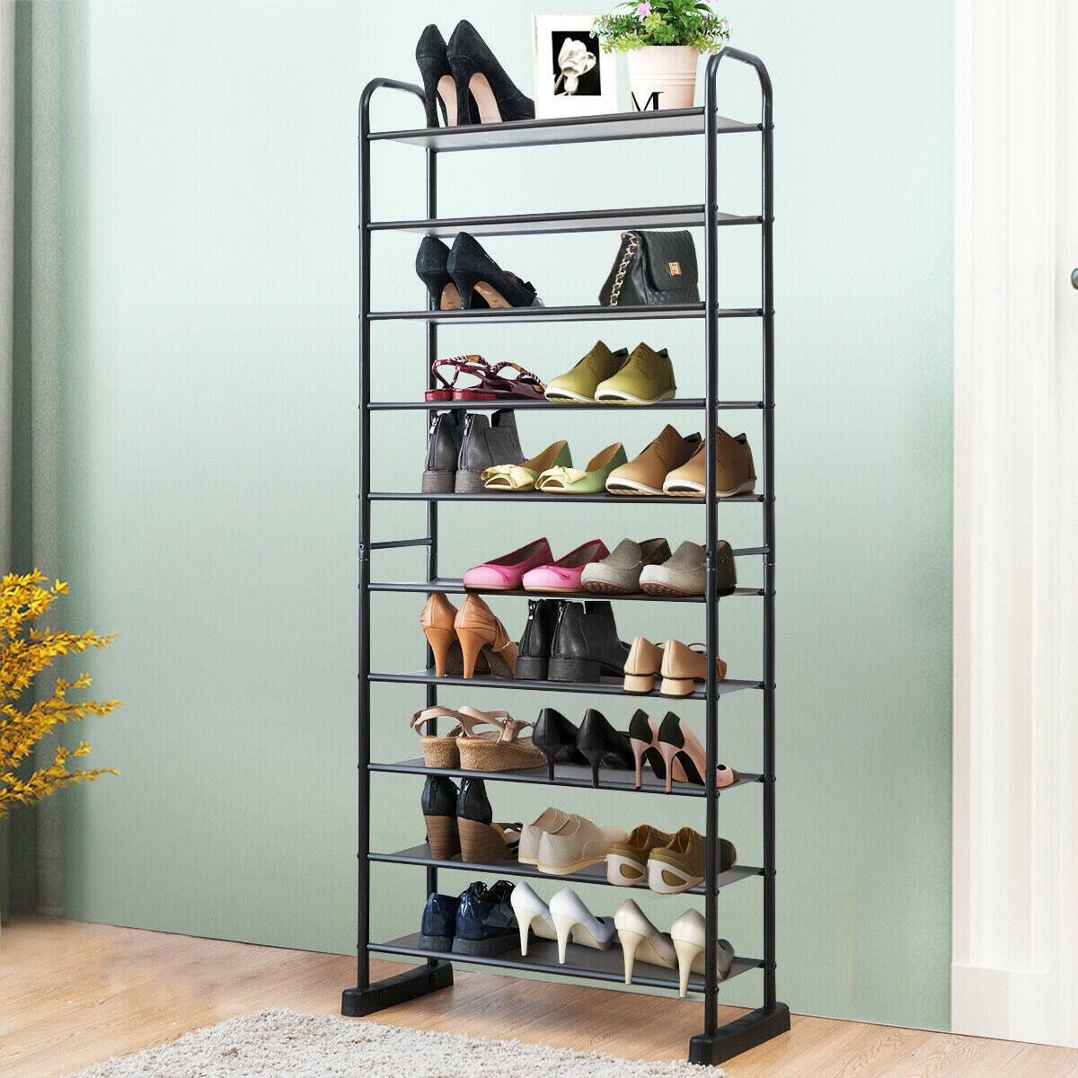 Alt View 1. Ecooso - 10-Tier Free-Standing Metal Frame Shoe Rack - Black.