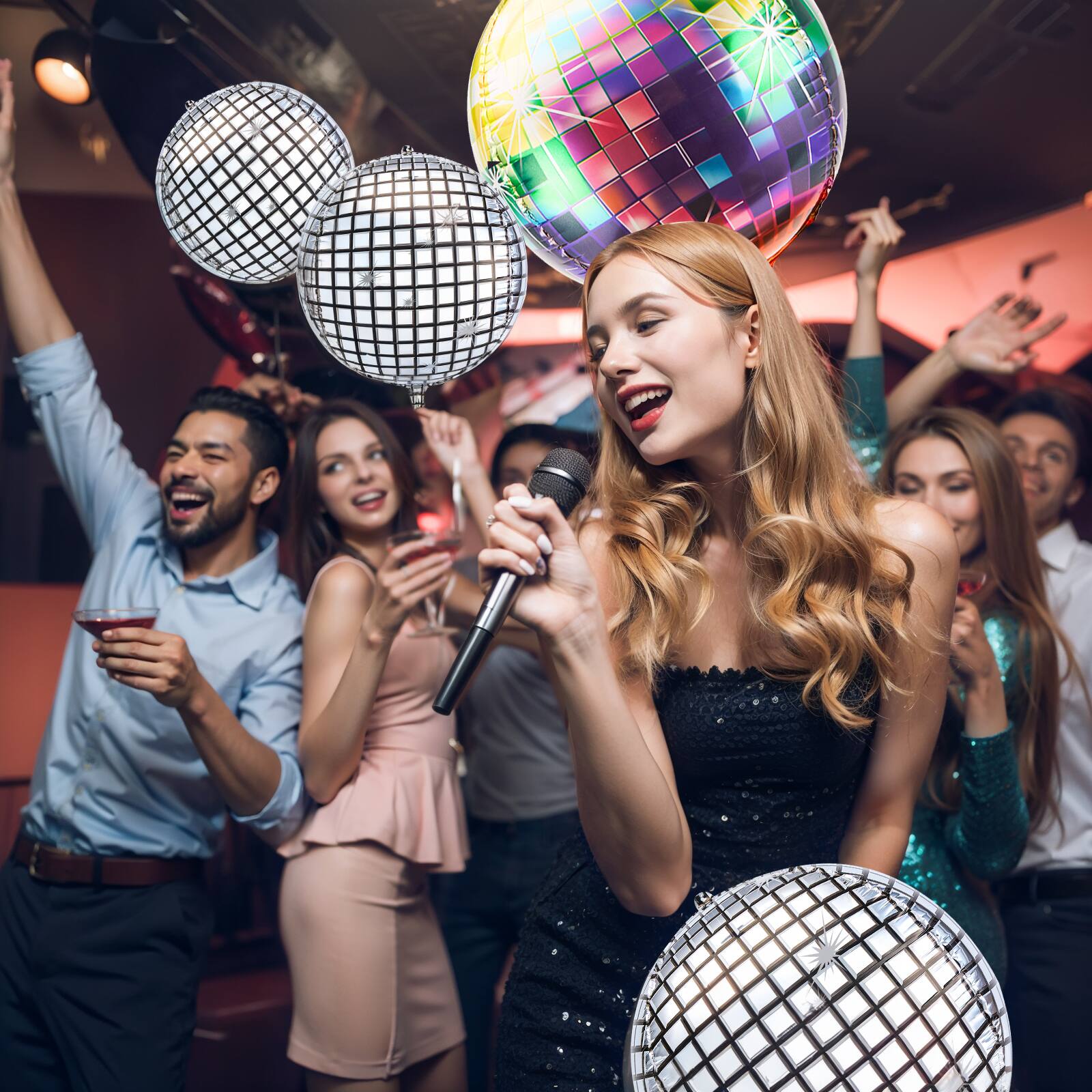 Alt View 4. AGPtek - 12 Pcs Disco Ball Balloons for Party Decorations - Silver.