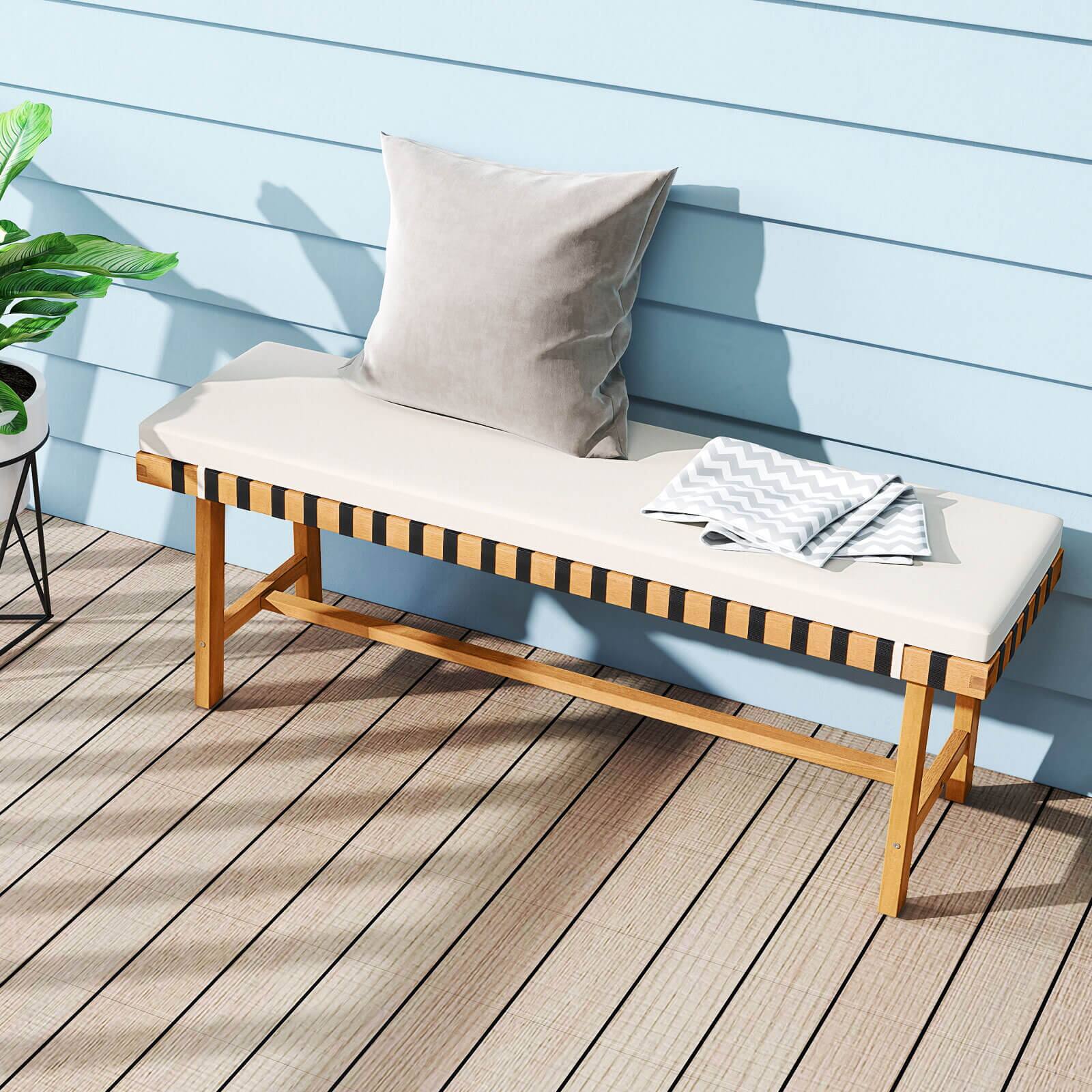 Alt View 1. Costway - Costway 48" Long Acacia Wood Outdoor Bench with Thick Padded Seat Cushion Entryway Bench - Natural,Off White.