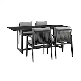 Armen Living - Grand Outdoor Patio 5-Piece Dining Table Set in Aluminum with Cushions - Gray