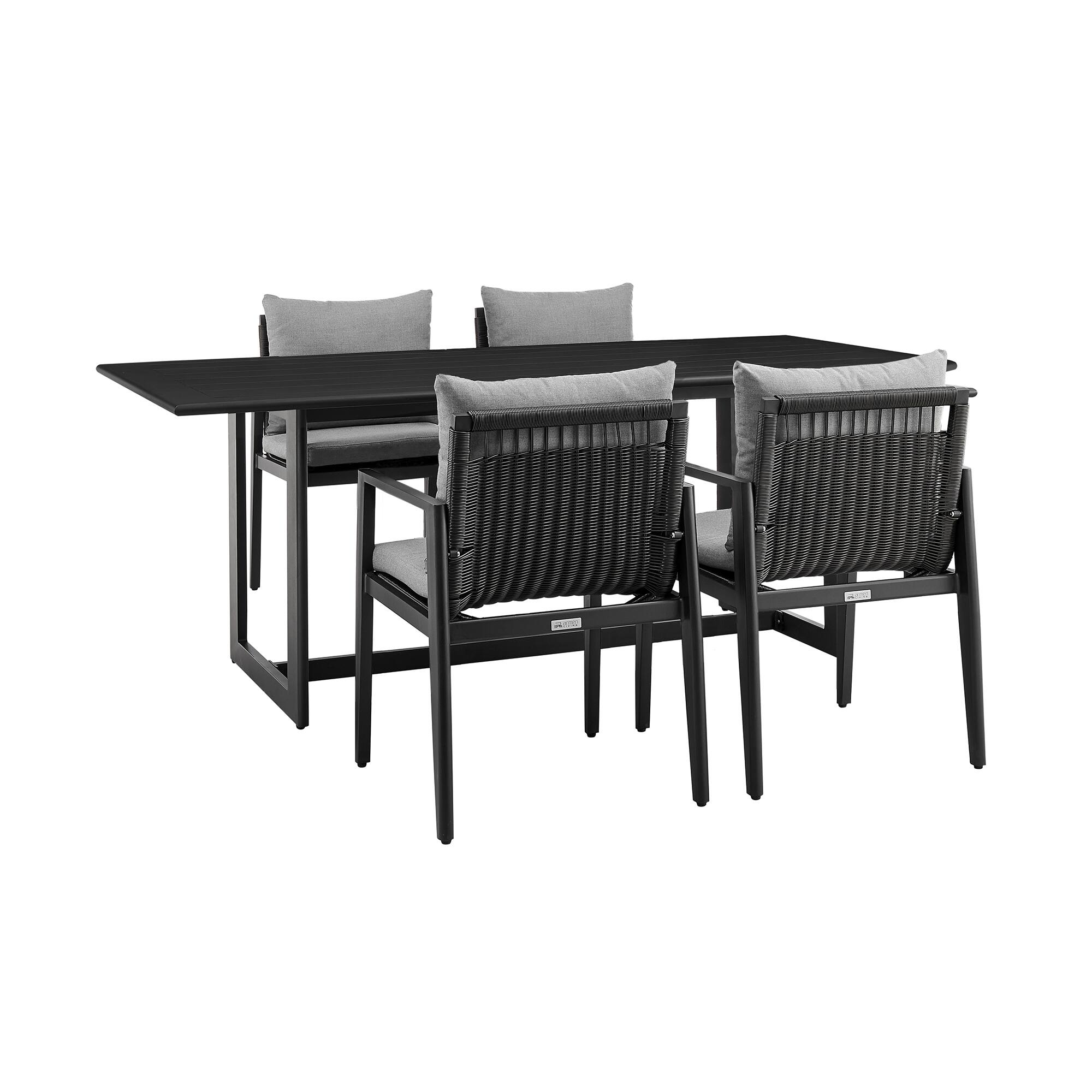 Armen Living - Grand Outdoor Patio 5-Piece Dining Table Set in Aluminum with Cushions - Gray