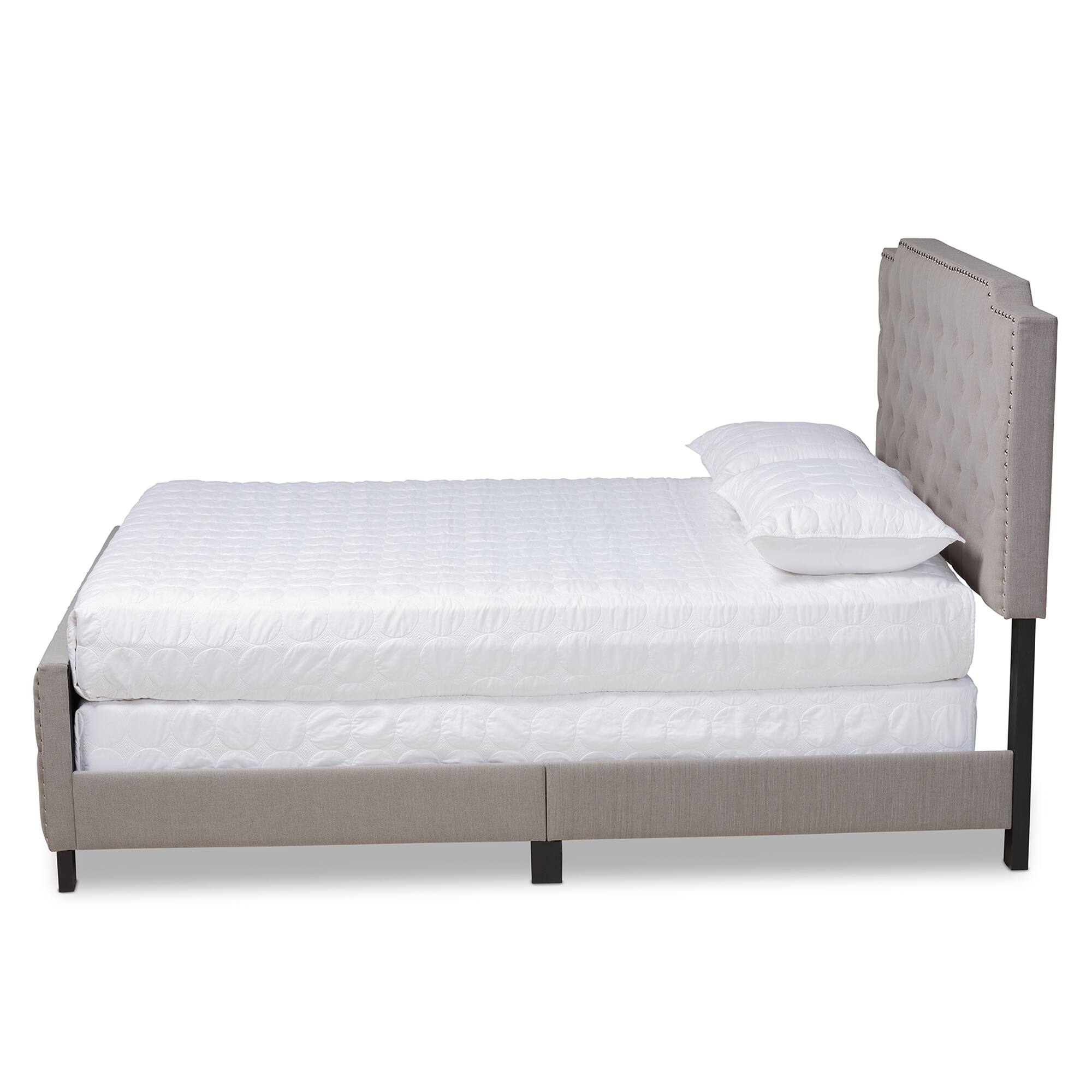 Angle. Baxton Studio - Marion Modern Transitional Fabric Upholstered Button Tufted Full Size Panel Bed - Grey/Black.
