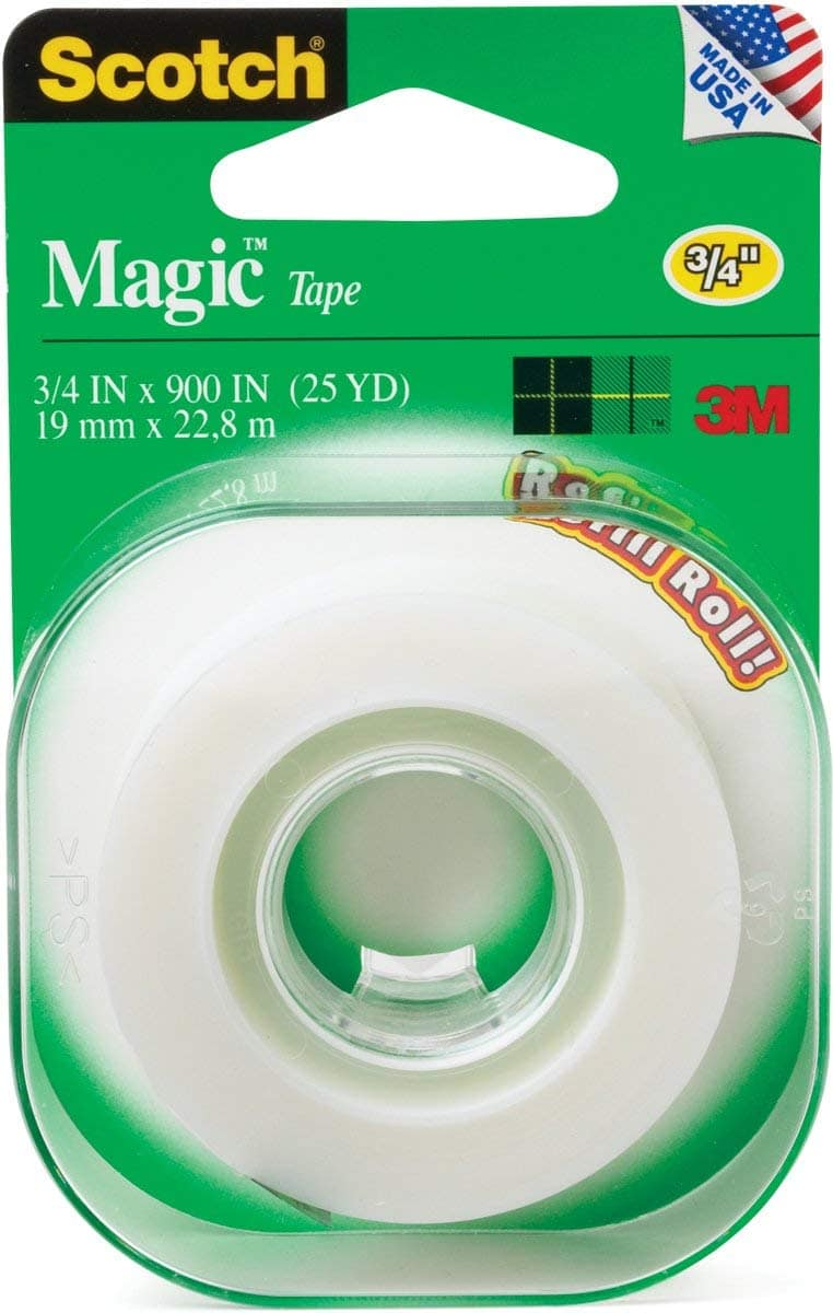 3M - Scotch Magic Tape, Invisible, Back to School Supplies and College Essentials for Students and Teachers, 1 Roll, 3/4 x 90