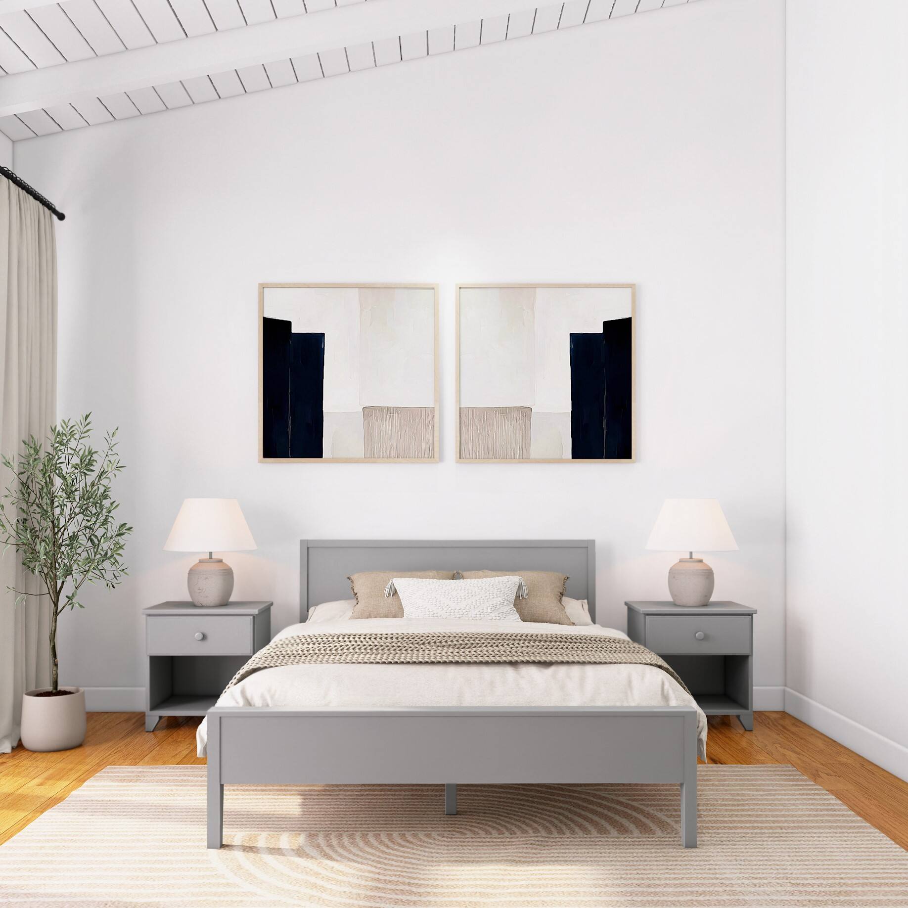 Alt View 1. Plank+Beam - Queen-Size Bed with Panel Headboard, Grey - Grey.