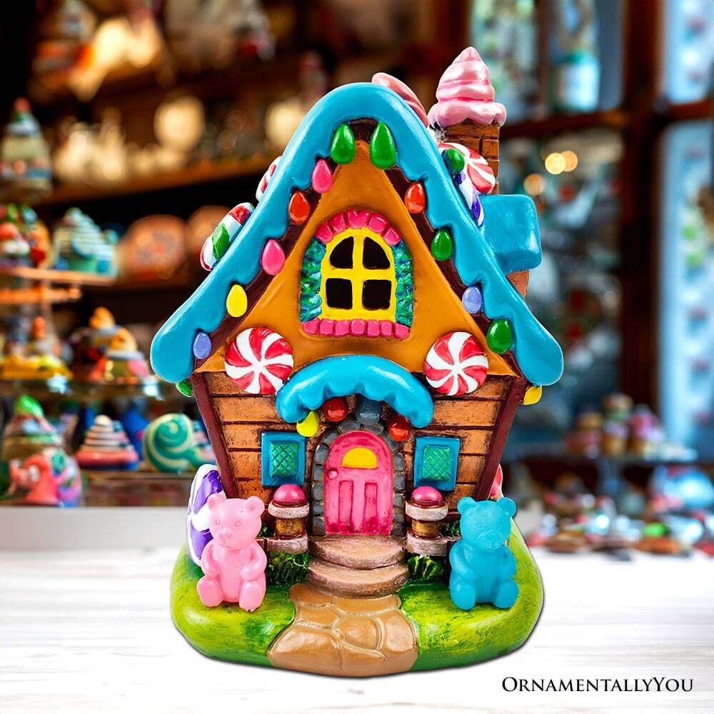 Back. OrnamentallyYou - Sugary Haven Candy House Tabletop Figurine, 7" LED Christmas Gingerbread Style Home Decoration - Multicolored.