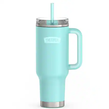 Front. Thermos - Thermos 40 oz Stainless Steel Cup Holder Mug w/ Straw - Sea Green - Sea Green.