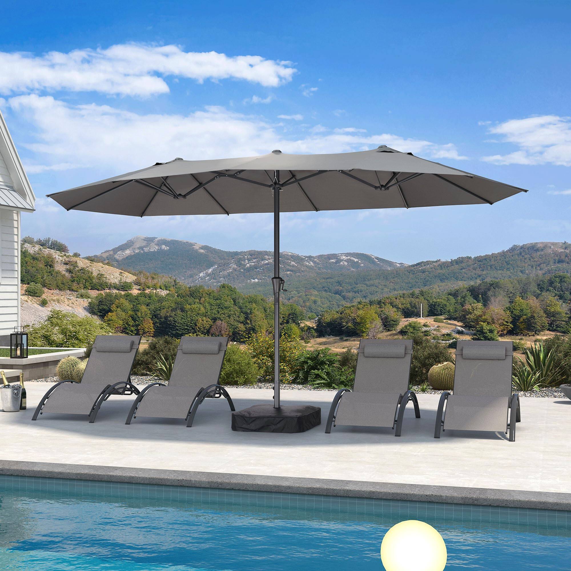 PURPLE LEAF - 14 ft. Patio Market Umbrella with Base Double-Sided Outdoor Table Sun Umbrellas with Crank for Pool Beach Deck Backyard - Gray