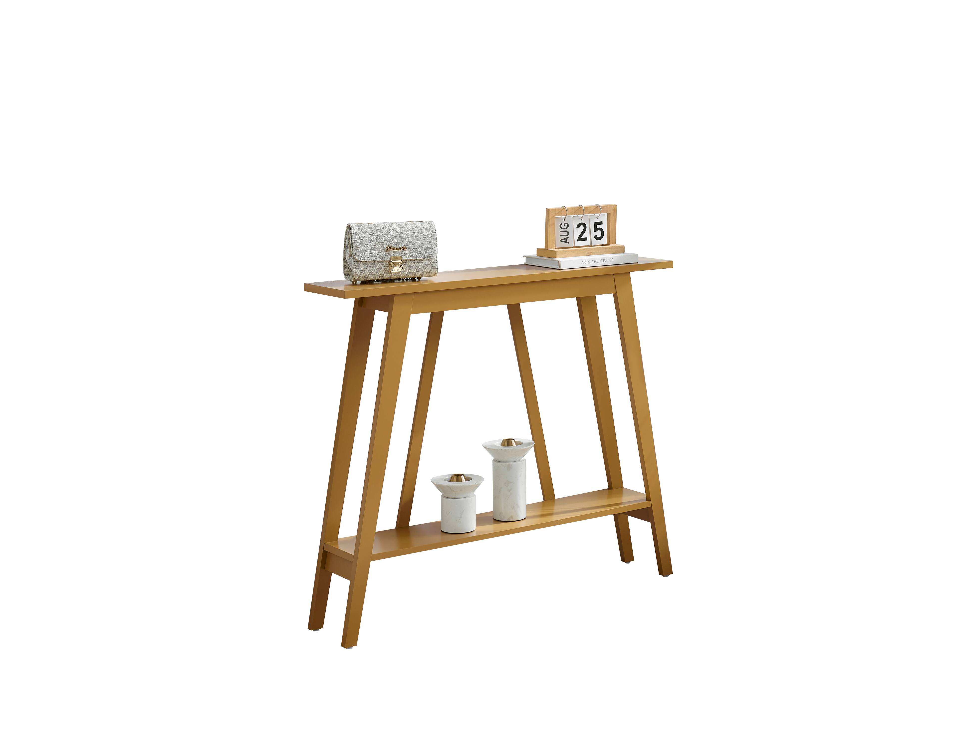 Angle. Kings Brand Furniture - Kings Brand Furniture Conway Console Table Functional Narrow Wood Accent Entryway Table with Storage Shelf - Light Pastel Orange.