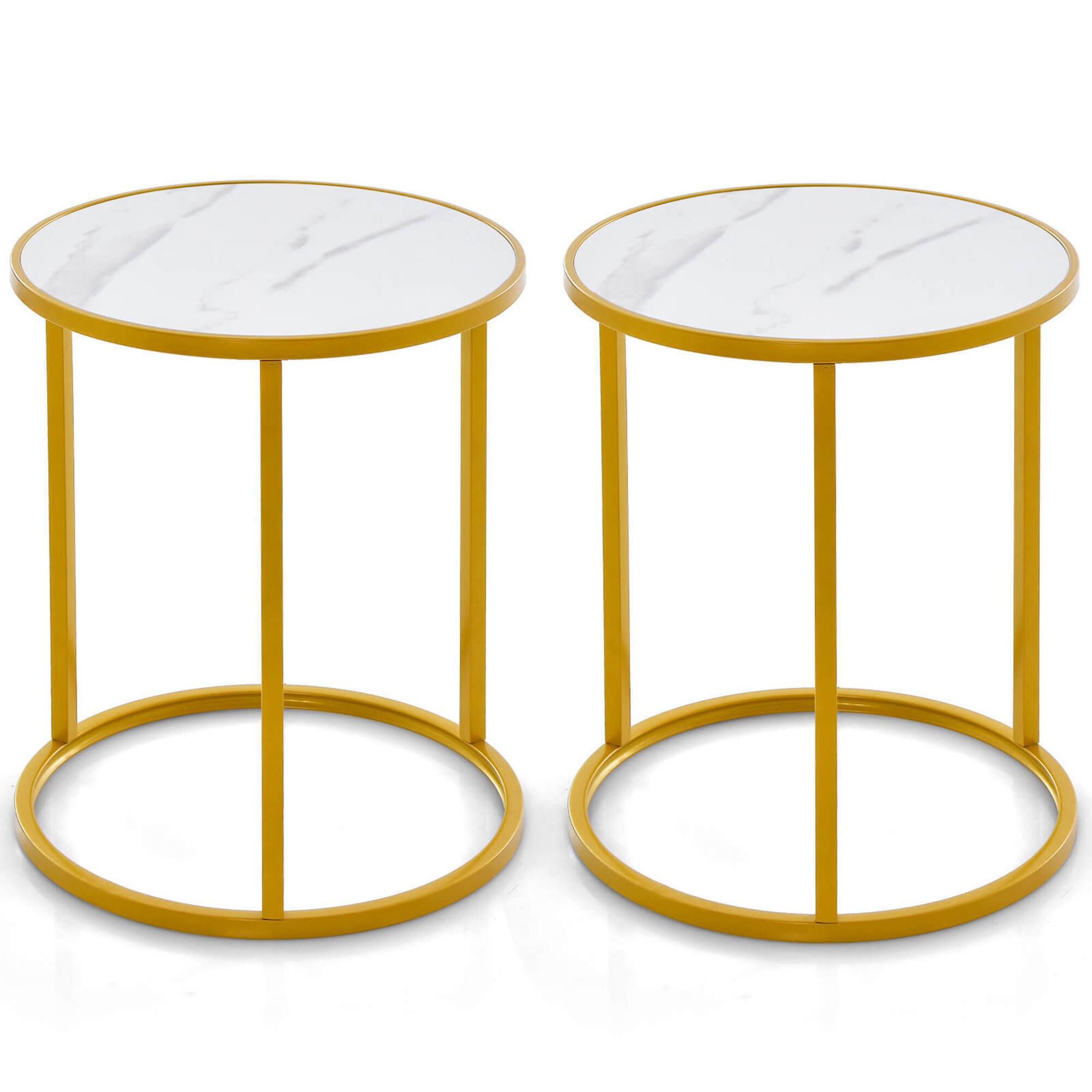 Alt View 9. Gymax - Gymax 2PCS Sintered Stone Top Round Side Table 16''x16'' End Table w/ Golden Metal Frame Gold - White + Gold.