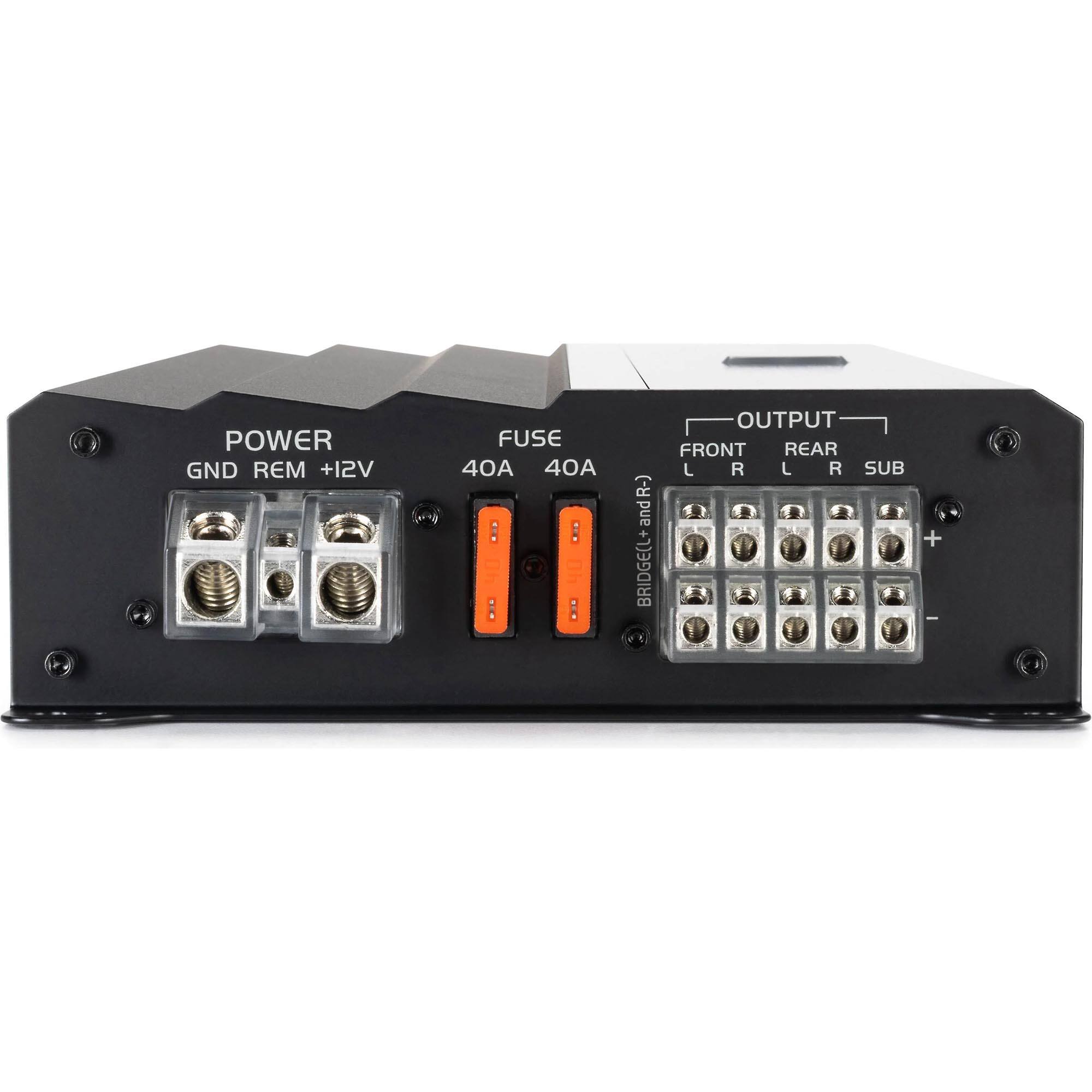 POWER GND REM +12V FUSE 40A 40A R-) and BRIDGE(L+ 1 OUTPUT FRONT REAR L R L R SUB 1 +