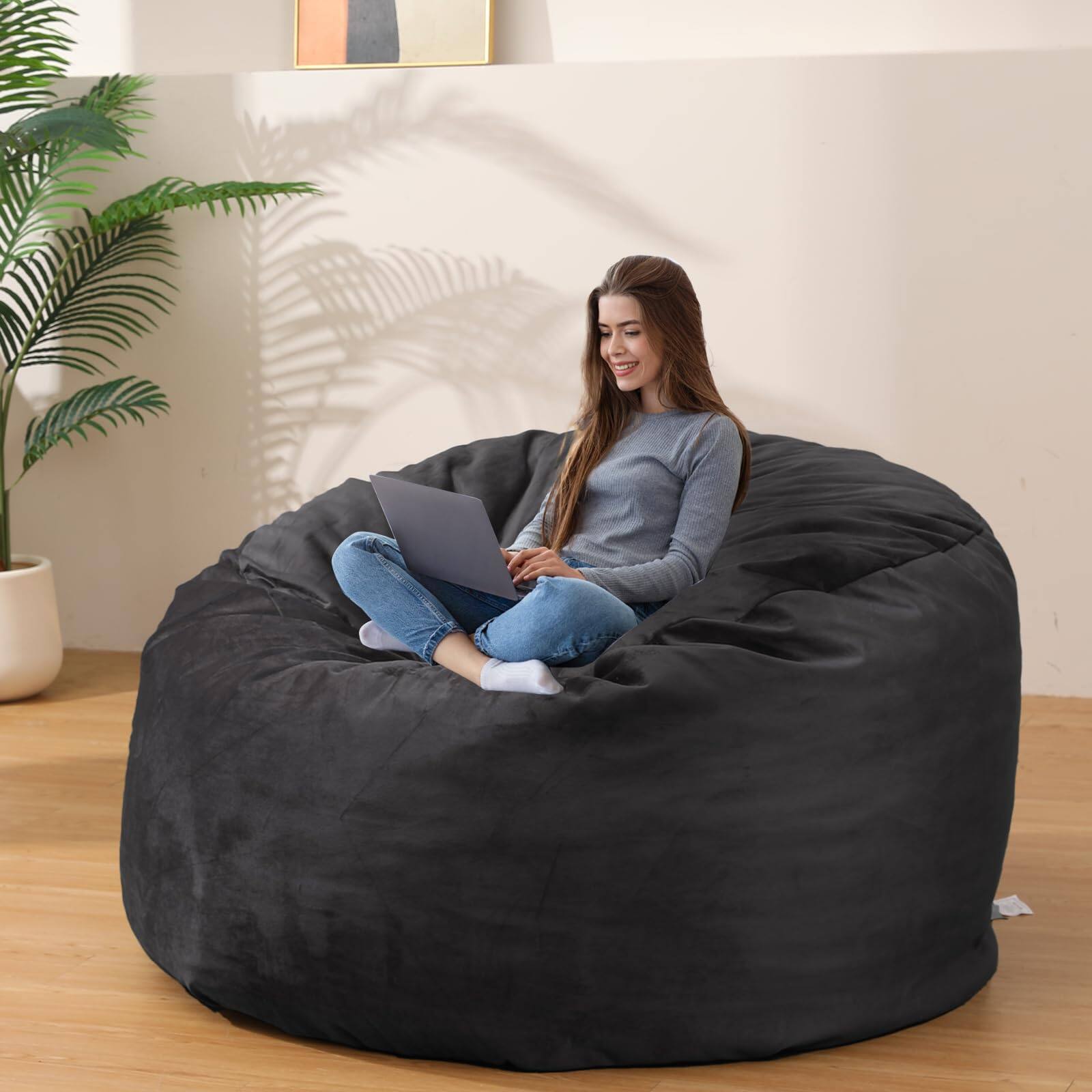 Left. JETRANSPORT - Bean Bag Chair For Adults/kids-with Memory Foam Filling Bags With Ultra Soft Washable Cover Beanbag Sofa - Blue Medium.