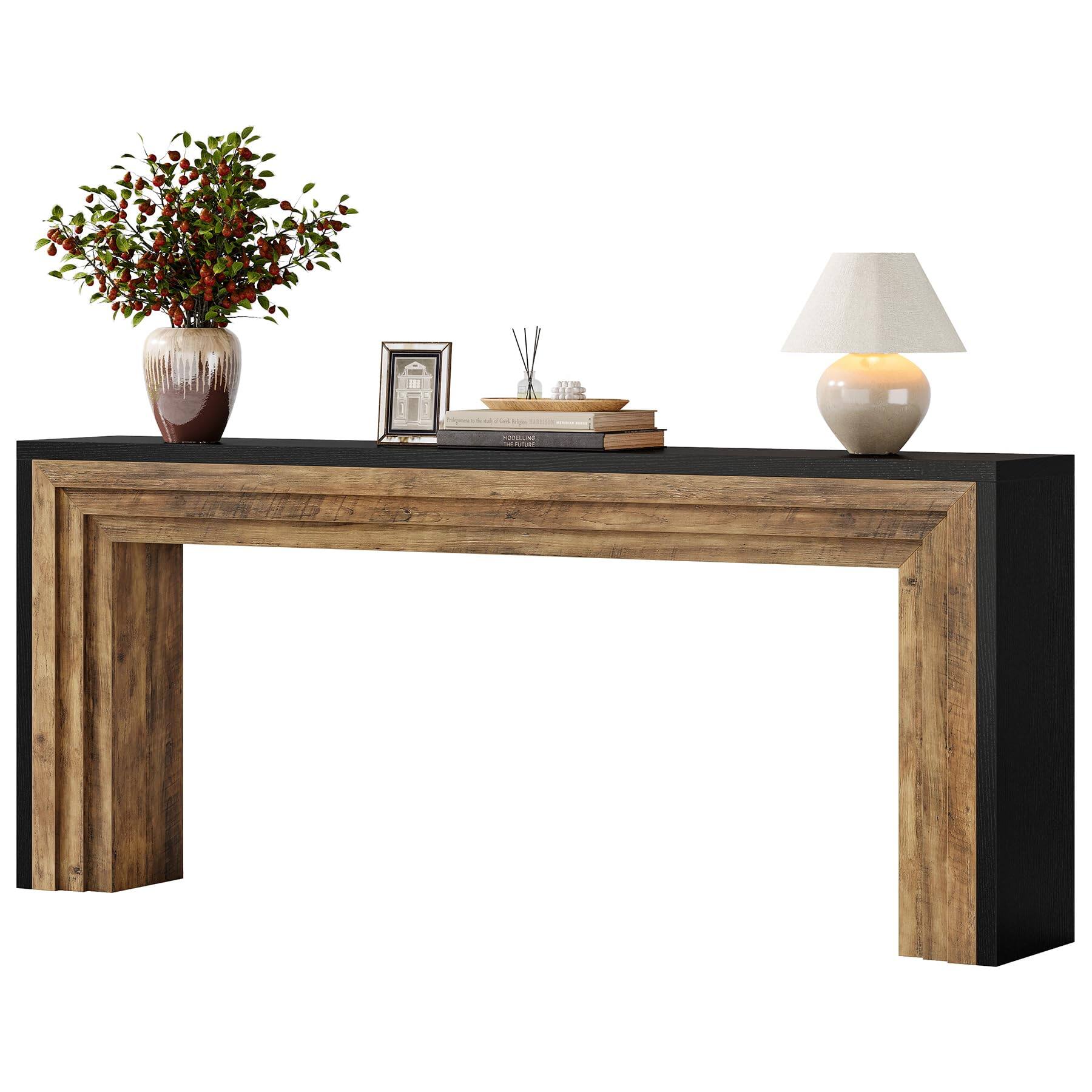 Alt View 4. Tribesigns - 70.9-Inch Long Console Table, Farmhouse Narrow Wooden Sofa Table Behind The Couch for Living Room, Entryway, Hallway, Fo - Black + Brown.