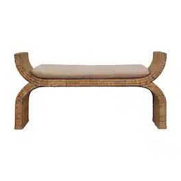 Artisan Furniture - Solid Wood Rattan Weave Boucle Bench - Brown