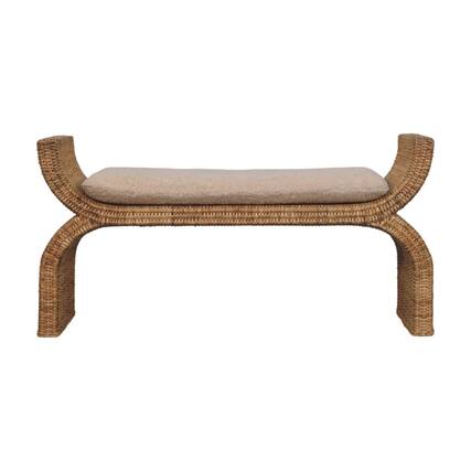 Front. Artisan Furniture - Artisan Furniture Solid Wood Rattan Weave Boucle Bench - Brown.