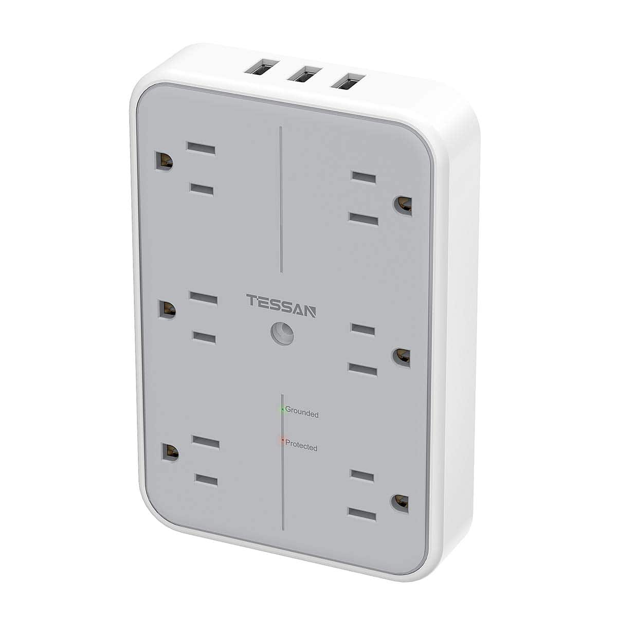 TESSAN - 1080J Multiple Plug Splitter 6-Outlet Expander with 3 USB Charging Ports - Grey White