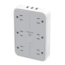 TESSAN - 1080J Multiple Plug Splitter 6-Outlet Expander with 3 USB Charging Ports - Grey White