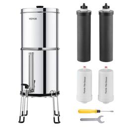 VEVOR - Gravity-fed Water Filter System, 2.25G 304 Stainless-Steel Countertop Filtration System, Reduces Lead and Chlorine - Silver