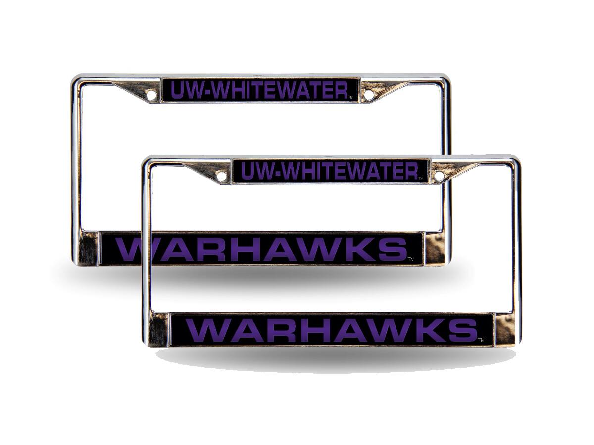 Wisconsin Whitewater Warhawks Chrome Metal Laser License Plate Frame - Set of 2