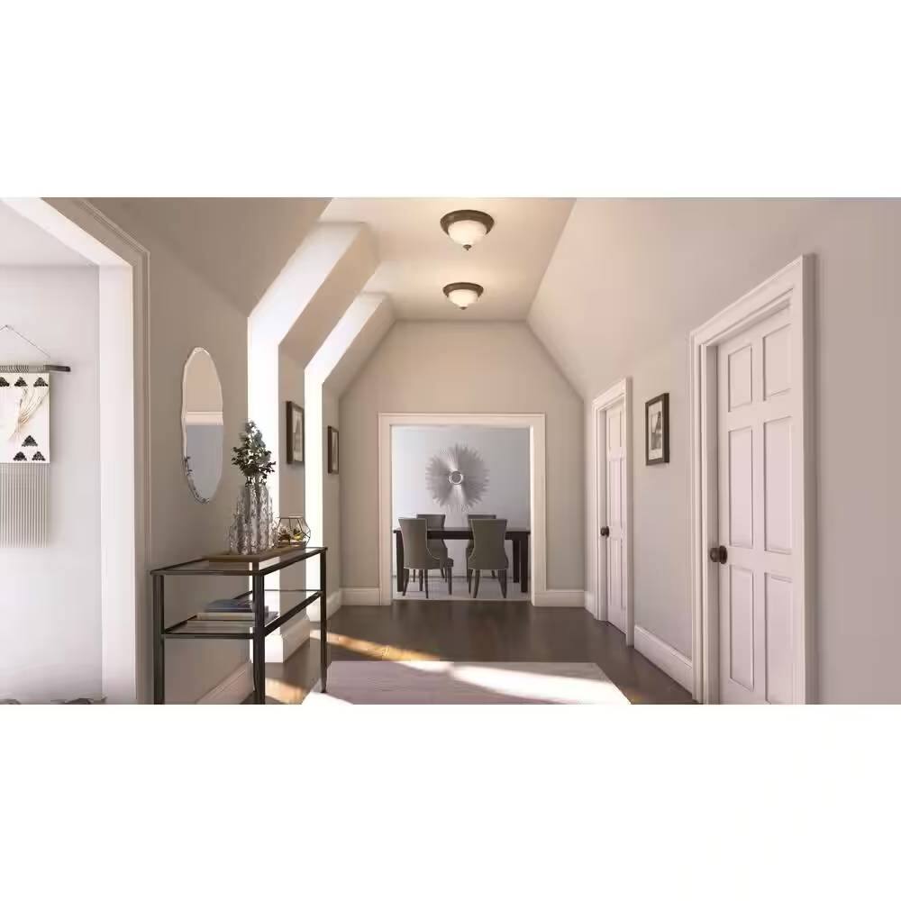 Left. Hivvago - Round 11-inch Bronze Finish Ceiling Light with Frosted Glass Shade - Flush Mount - Brown.