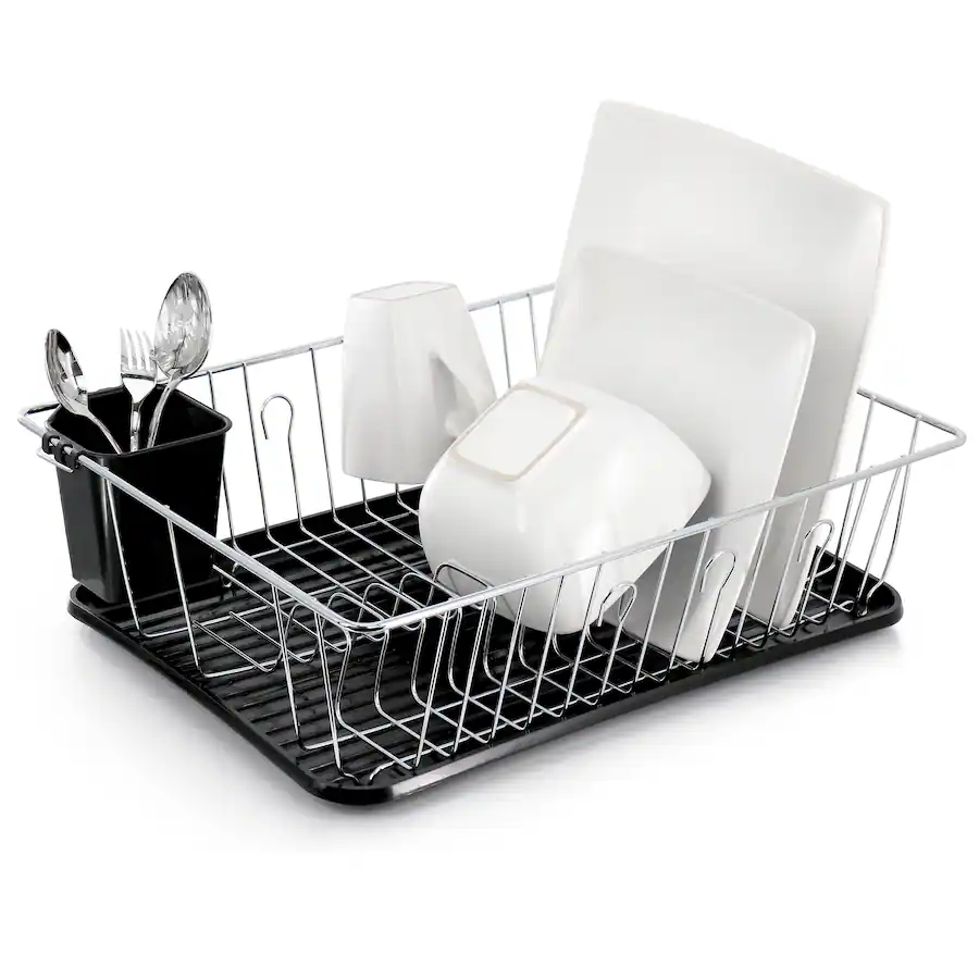 Chrome Drying Rack MegaChef 16 Inch Chrome Plated and Plastic Counter Top Drying Dish Rack ...