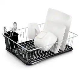 MegaChef - 16 Inch Chrome Plated and Plastic Counter Top Drying Dish Rack - Black