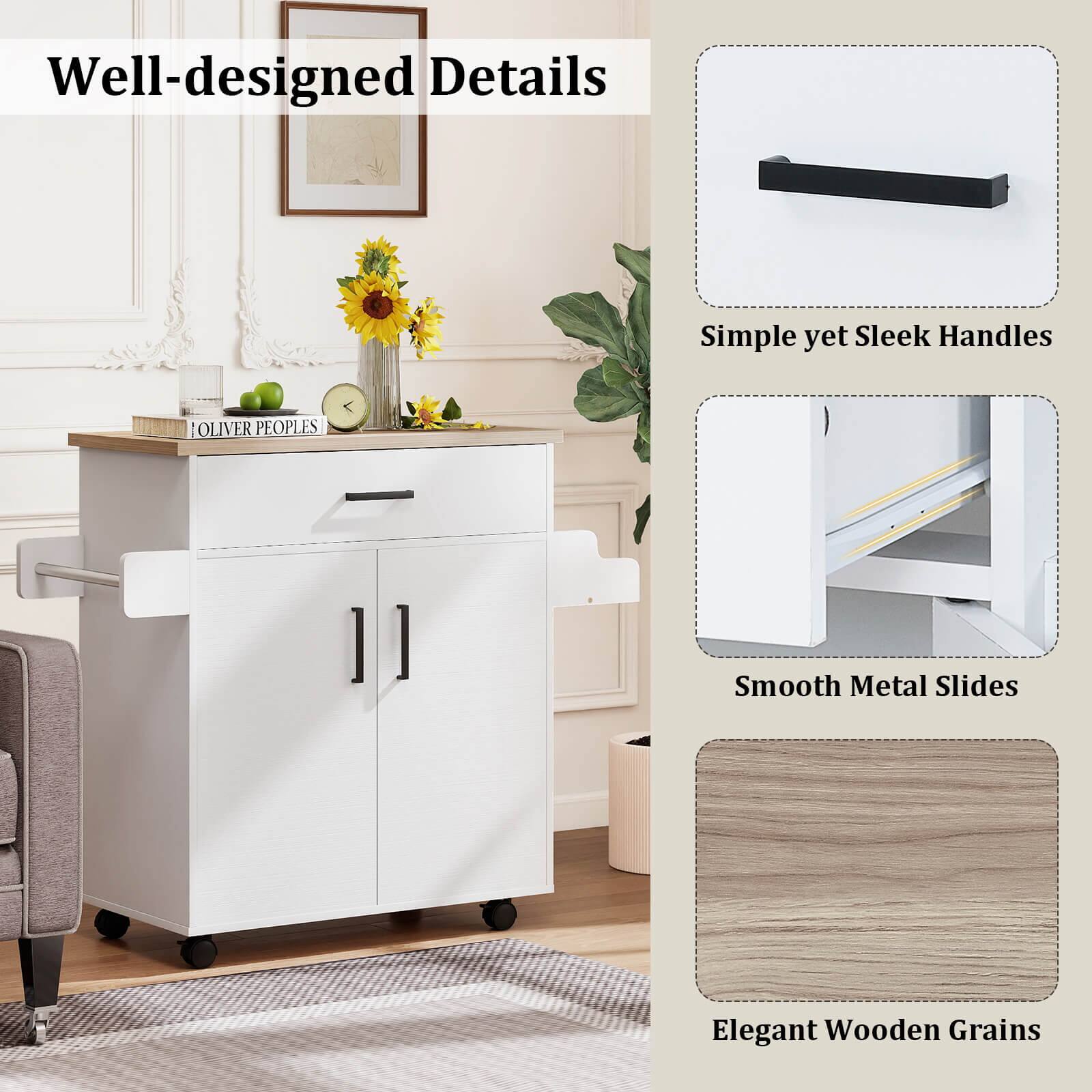 Well-designed Details

Simple yet Sleek Handles

Smooth Metal Slides

Elegant Wooden Grains