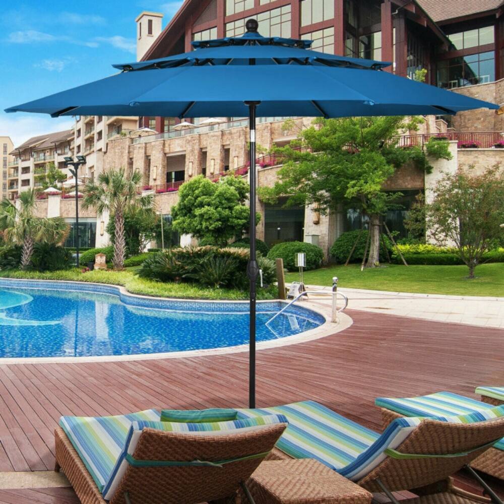 Angle. Mondawe - 10 Feet 3 Tier Outdoor Patio Umbrella with Double Vented - Blue.