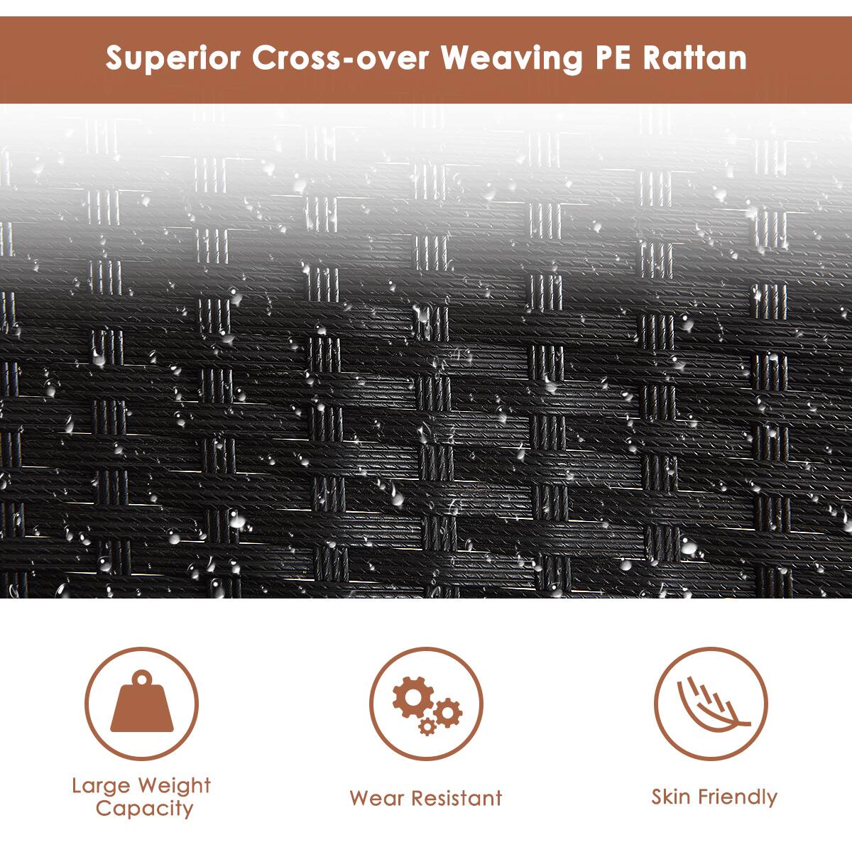 Superior Cross-over Weaving PE Rattan, Large Weight Capacity, Wear Resistant, Skin Friendly