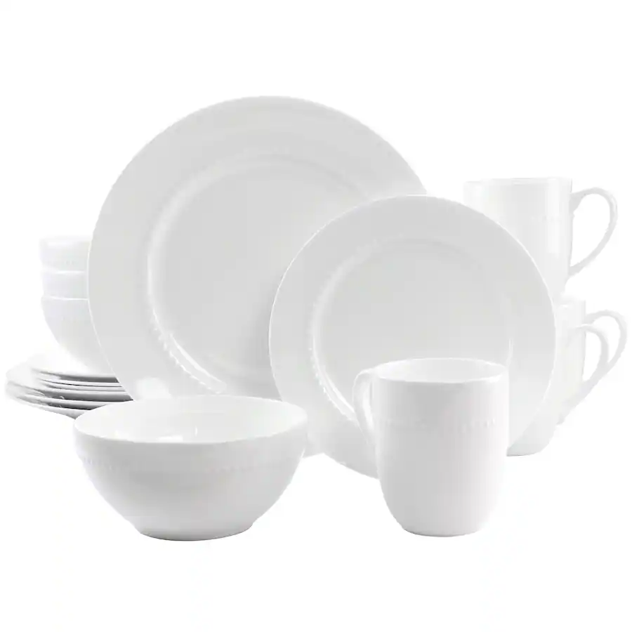Gibson Elite 16 Piece Embossed Bone China Dinnerware Set White