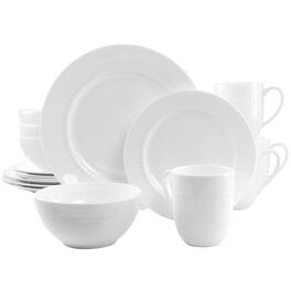 Gibson - Elite 16 Piece Embossed Bone China Dinnerware Set - White