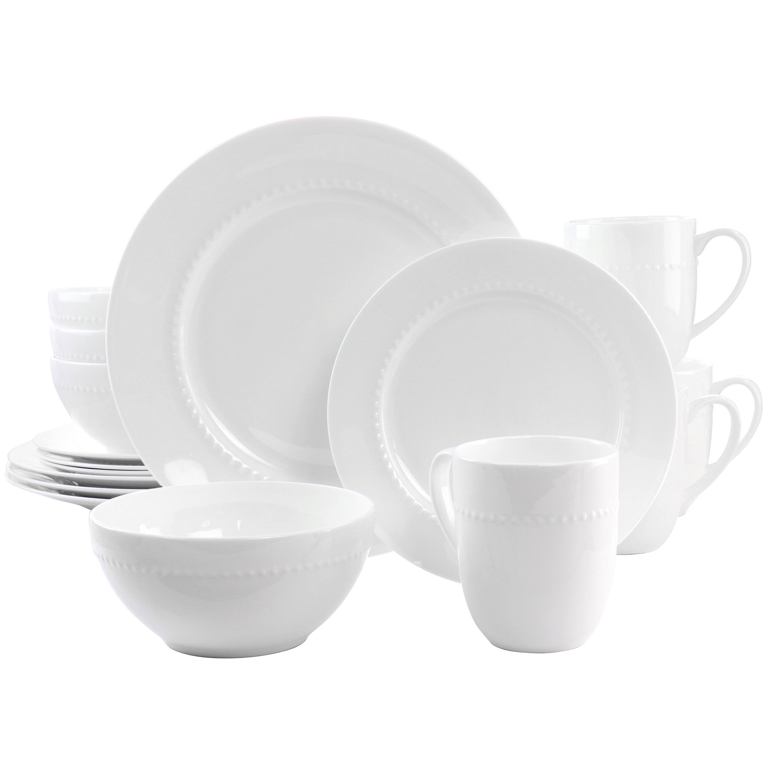 Gibson Elite 16 Piece Embossed Bone China Dinnerware Set White