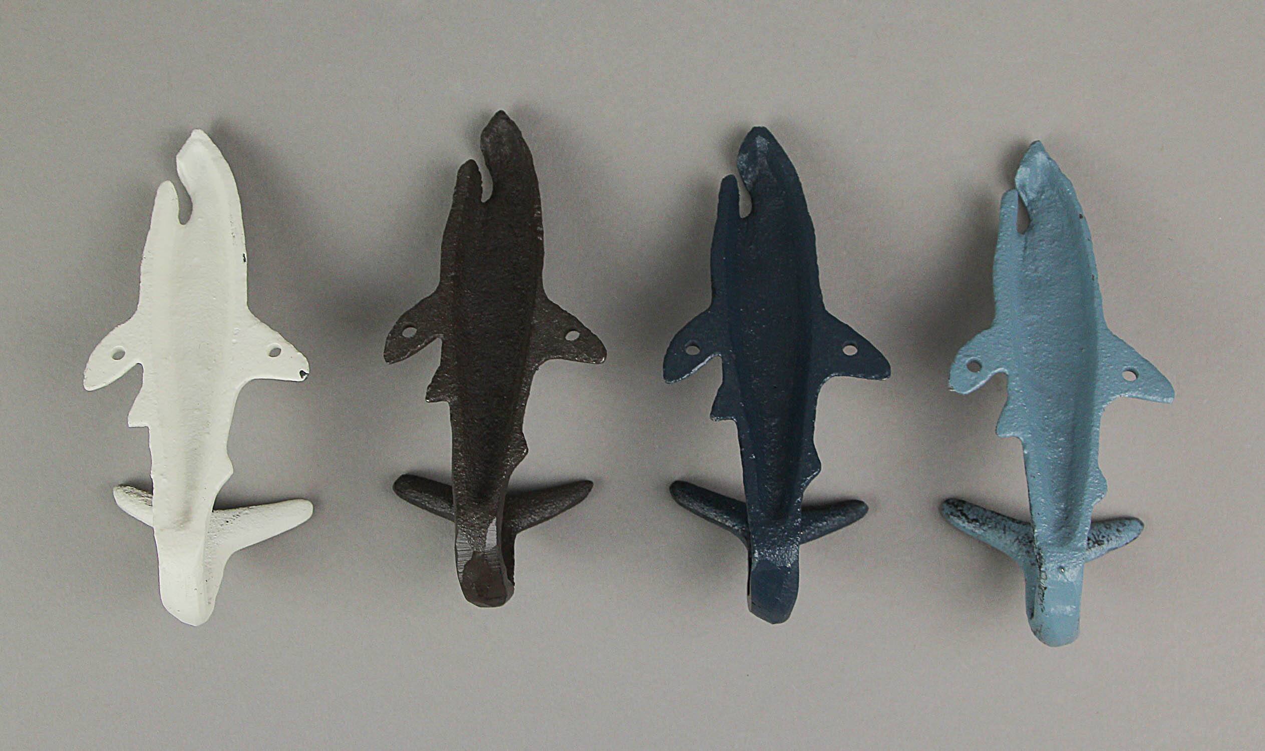 Alt View 7. Zeckos - 4 Piece Rustic Nautical Colored Finish Cast Iron Shark Wall Hook Set - Nautical Tones.