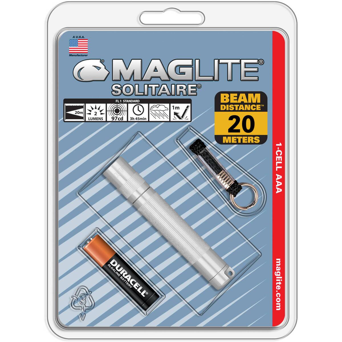 A USA Manufacturer MAGLITE SOLITAIRE FL1 STANDARD BEAM 1m DISTANCE 20m LUMENS 97cd 3h 45min 20 METERS 1-CELL AAA DURACELL BATTERY maglite.com