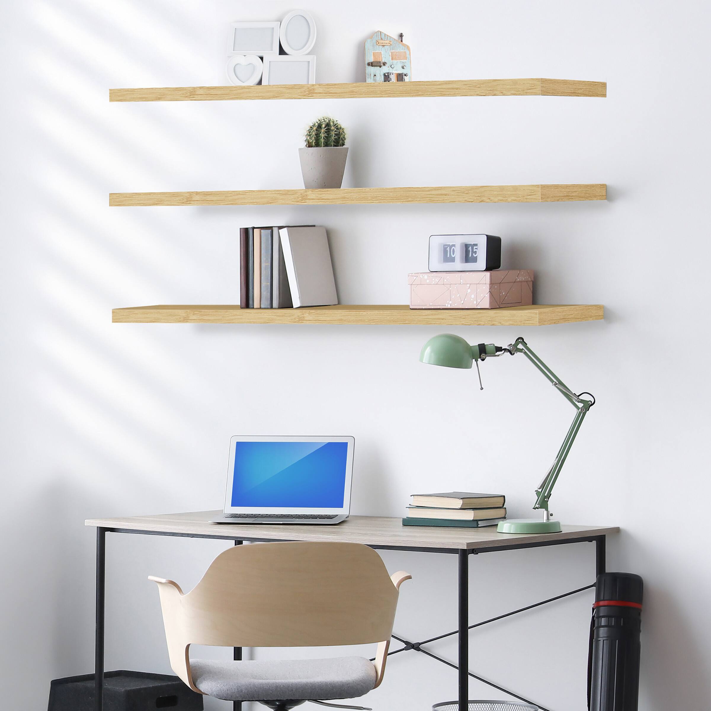 Alt View 4. Sorbus - Sorbus Floating Shelves for Wall - 55 Inch Extra-Long Bathroom Shelves, Floating Shelf with Hidden Brackets (3 Pack) - Maple.